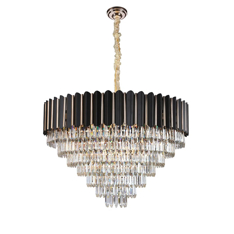 Postmodern Round Oval Black Stainless Steel Crystal LED Chandelier Lighting Lustre Suspension Luminaire Lampen For Dinning Room | Лампы и