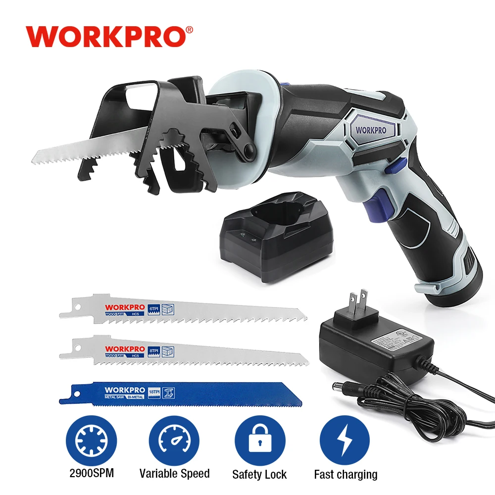 Workpro 12v Cordless Reciprocating Saw With Clamping Jaw 3 Saw Blades