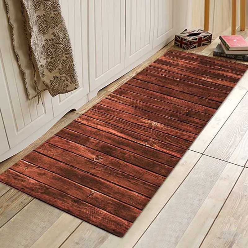 Brown wood bars Flannery printing Anti-Slip absorbent home mat - Цвет: Brown wood bars 1