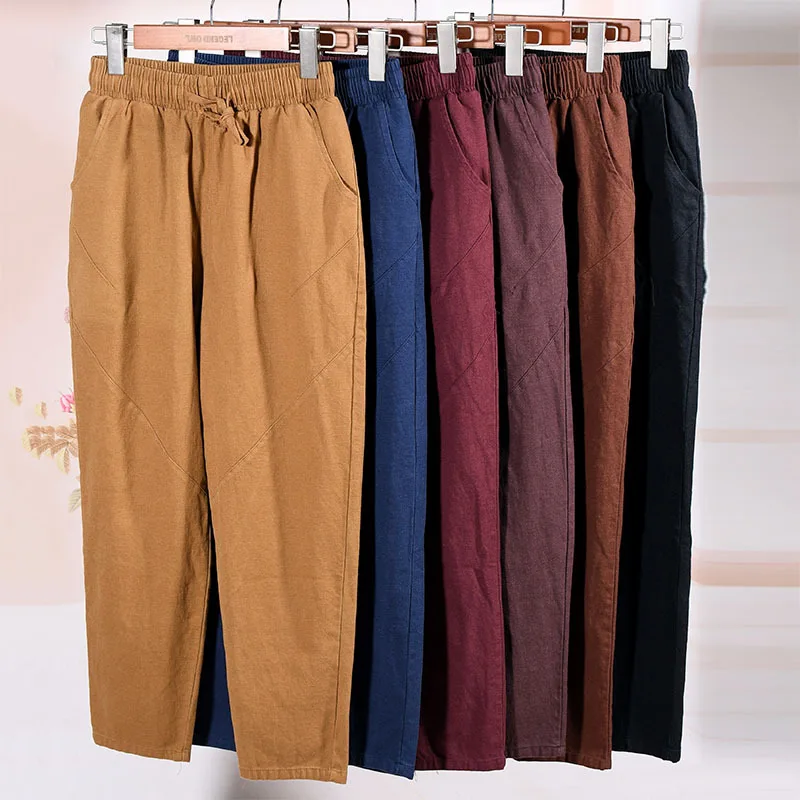 

2020 New Washed Wool Cotton Leggings Women Wear Spring and Autumn Thin High Waist Large Size Loose Women's Casual Pants