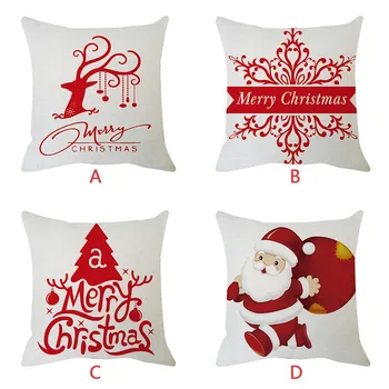 

1PC Square Christmas Red Deer Santa Printed Sofa Decor Pillow Cotton Linen Throw Pillow Case Cushion Home Living room Ornament