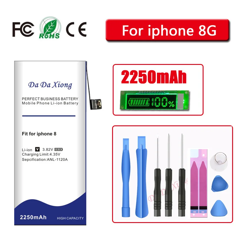 

High Capacity Battery for iPhone 8G 0 cycles mobile phone Replacement battery 2250mAh large capacity batteries + free tool