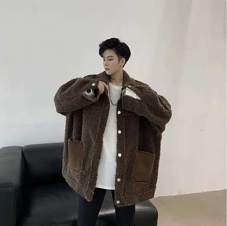 Коричневый Зимняя Свободная верхняя одежда, Плюшевые куртки, chaqueta cuero hombre, мужские Зимние флисовые меховые пушистые пальто, куртки Джемперы, верхняя одежда, негабаритная теплая - Цвет: Коричневый