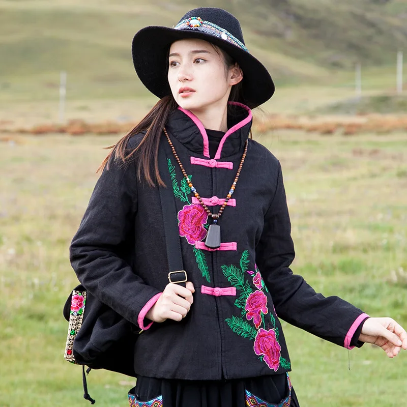 

2018 New Style Winter Ethnic-Style Cotton Linen WOMEN'S Cotton-padded Clothes Embroidery Short Cotton Coat