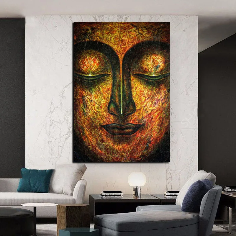 

Religious Posters And Prints Abstract Oil Painting On Canvas Wall Art Golden Lord Buddha Cuadros Pictures For Living Room Decor