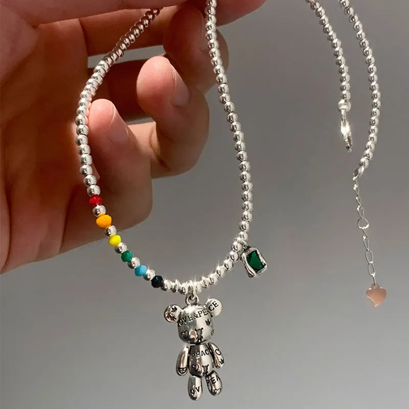 Stamp Necklace Bracelet Jewelry Trend Simple String of Beads Design Bear Zircon Pendant Party Jewelry