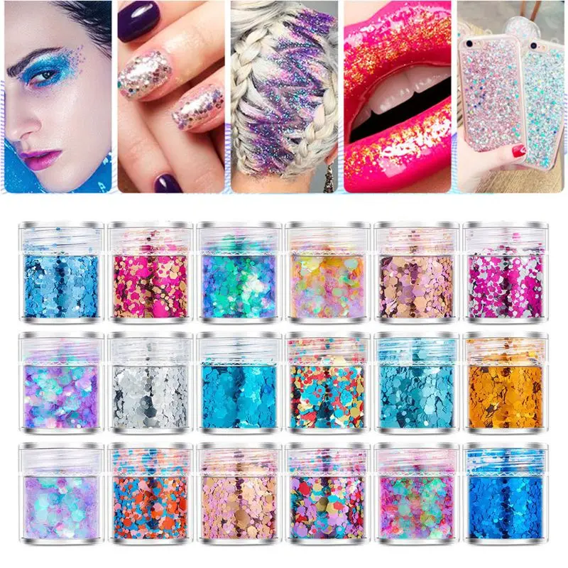 

18 Bottles Nail Art Sequins Filling Flash Glitter Powder UV Epoxy Resin Pigment