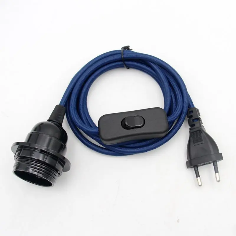 European Plug Power Cord with On/Off Switch and E27 Lamp Holder for Wall or Hanging Light Fixtures, 2m Length