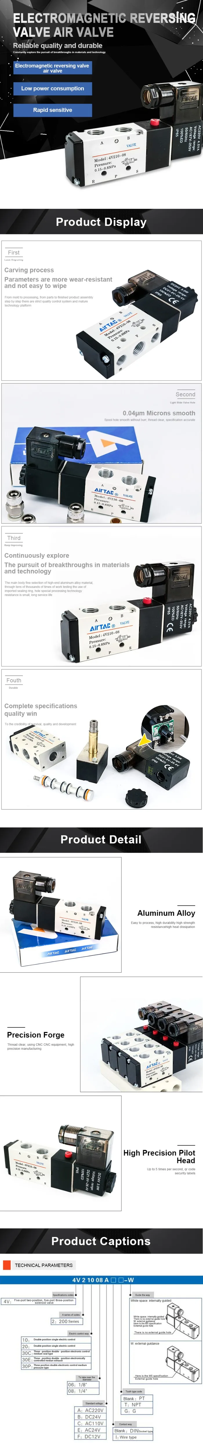 4V210-08二位五通电磁换向阀气阀4V310-10 4V410-15 4V110-06详情英文版-