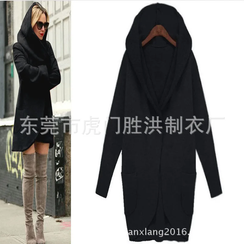 AliExpress, EBay,, шерстяная куртка, пересекающая границы, для осени и зимы, однотонный, длинный рукав, кардиган с капюшоном