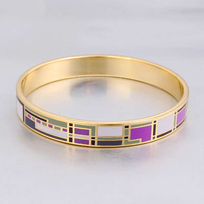 10mm Stainless Steel Bracelet Female Retro Pated Jewelry Design Geometry Enamel Bracelet Bangle for Women