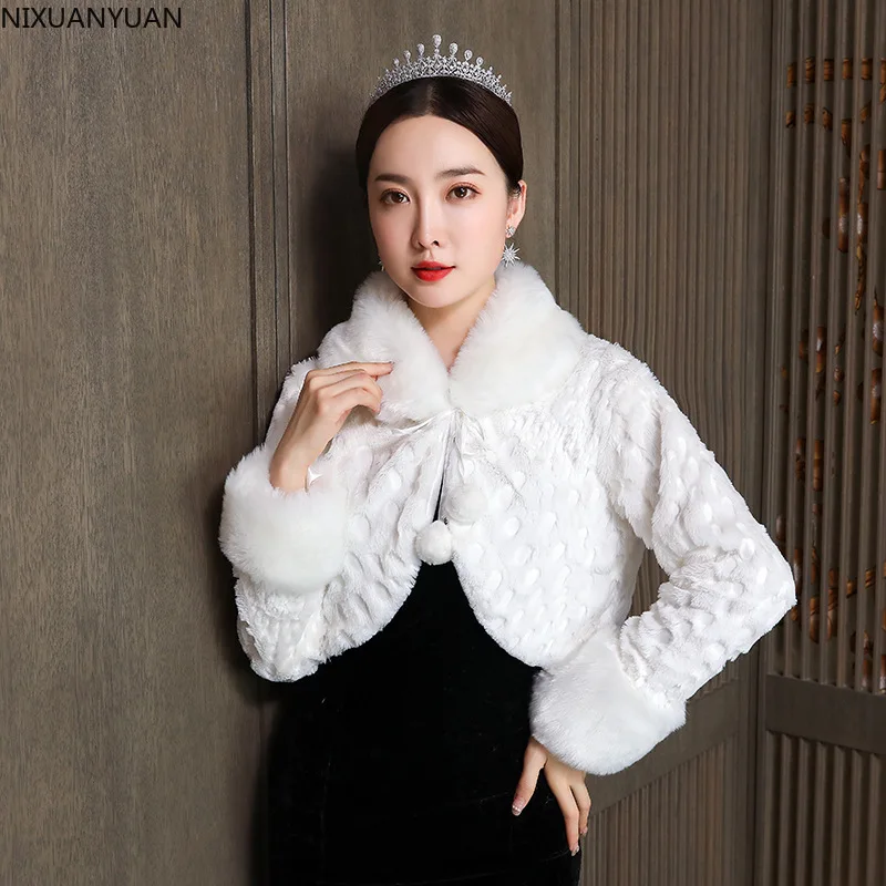 Wedding Accessories High Quality Faux Fur Bolero Long Sleeves Ivory Wedding  Jackets Winter Warm Coats Bride Wedding Coat