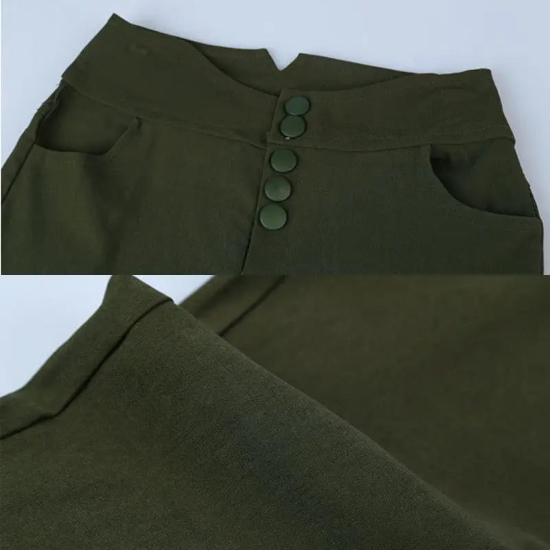 Женские обтягивающие эластичные леггинсы с высокой талией и пуговицами размера плюс, женские облегающие стильные женские длинные штаны черного/армейского зеленого/коричневого цвета