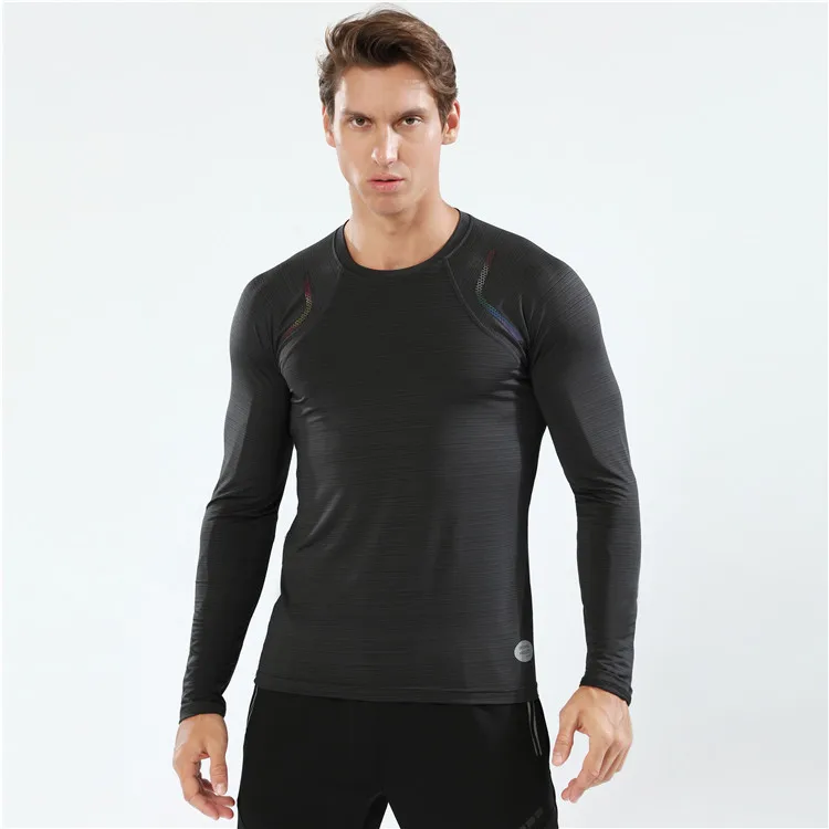 Мужская спортивная рубашка для фитнеса с длинным рукавом, плотные эластичные спортивные футболки, дышащие быстросохнущие мужские свободные тренировка бега трусцой, Майки