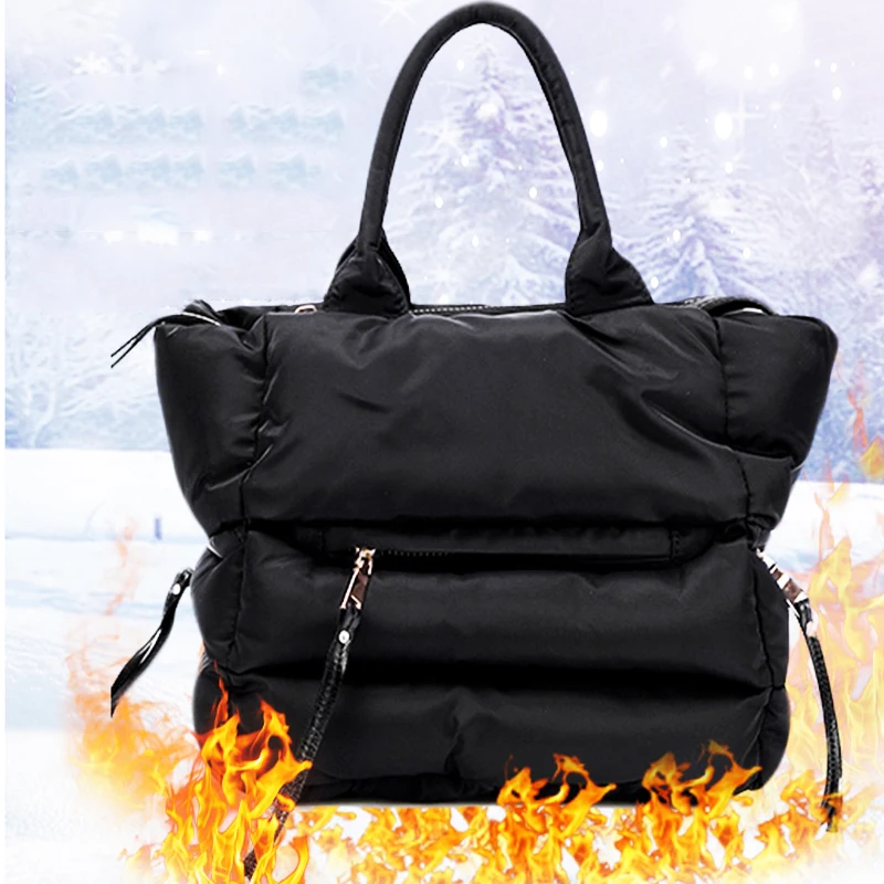

high-quality Women Tote Bag Space Cotton Handbags Lady Winter Autumn Casual Crossbody Bag Down Feather Bale Top-handle Bag Femme