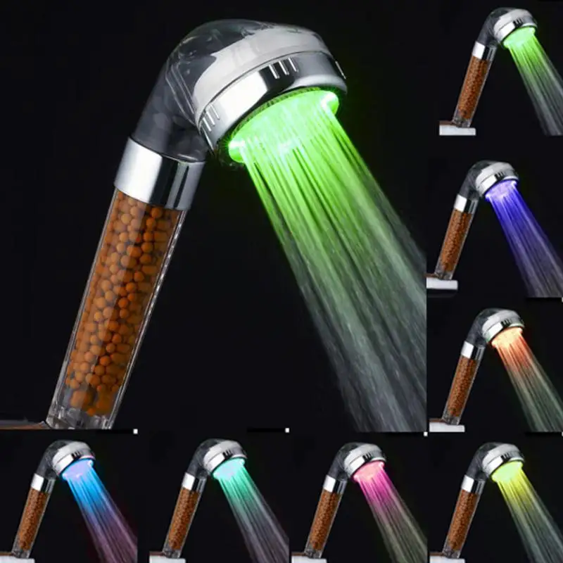 

LED Shower Head Negative Ion Pressurized rain large shower Colorful Led Spa Water Saving High Pressure Bathroom Shower Head Home