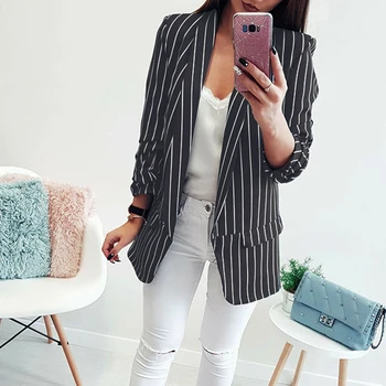 

Striped Spring Autumn Women Jackets Office Work Jacket Coat Elegant Business Lady chaquetas mujer invierno 2019