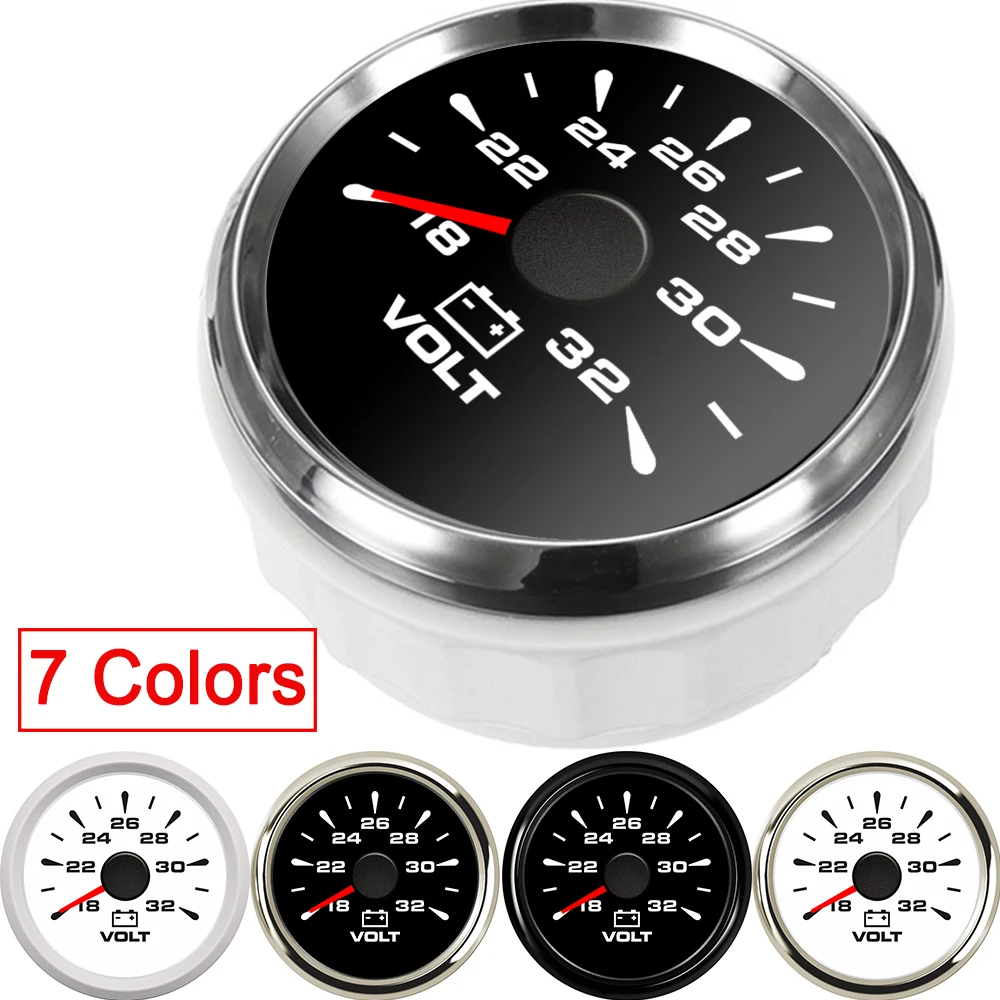 

Universal 2'' 52mm volt meter voltmeter car 12V clock auto motorcycle Boat 8-16V 16-32v with 7 Colors Backlight painel digital