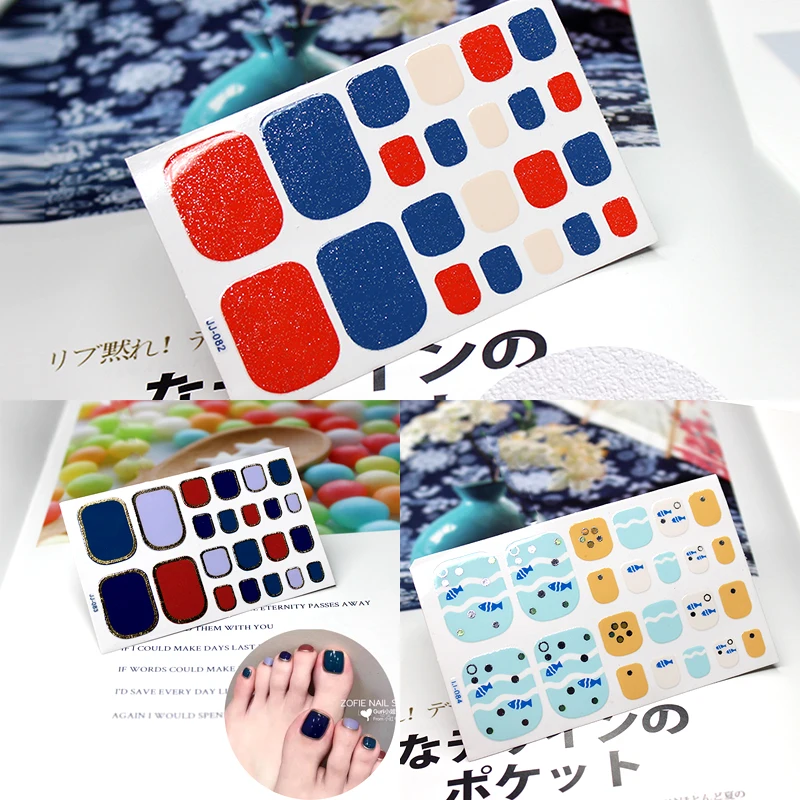 

New Fashion Women Toe Nail Art Sticker Colorful Adhesive Nail Decal Nail Wraps For Toenails Manicure Foil Nail Stickers