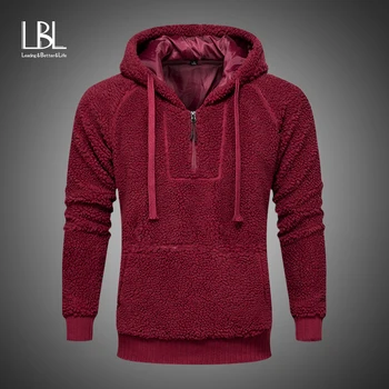 

Teddy Fleece Hoodies Mens Winter Thick Warm Soft Fleece Jackets Hooded Faux Fur Zipper Cardigan Overcoat Casual Teddy Outwears