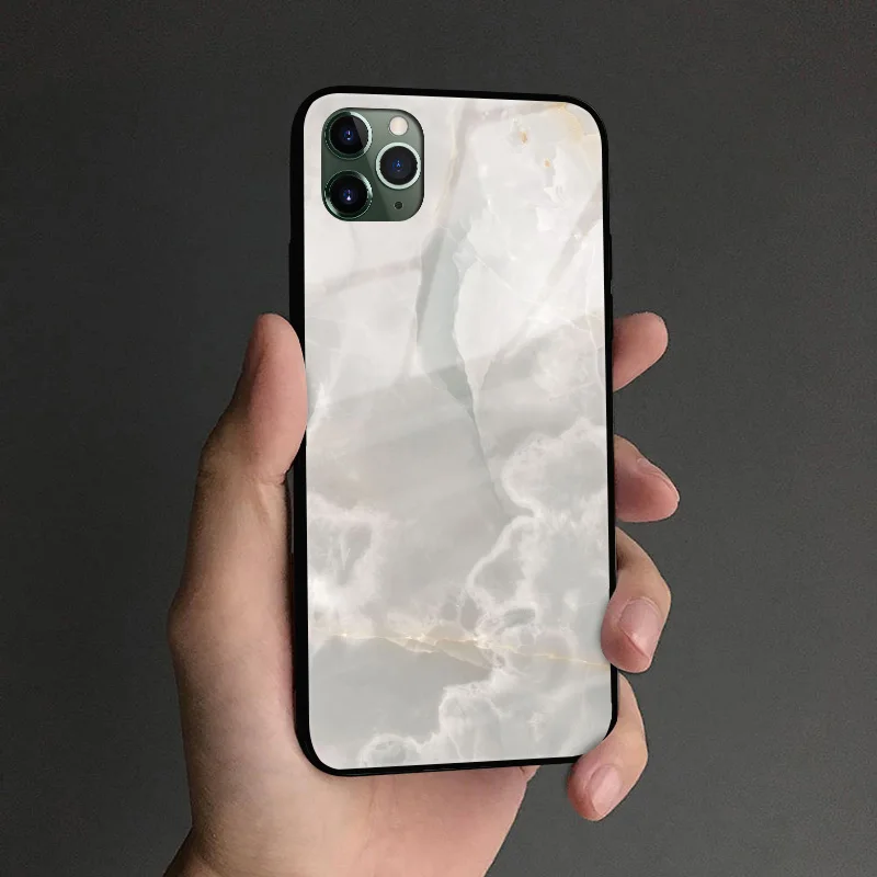 TGLASS 35 Натуральный керамический гранит мрамор coque закаленное стекло Мягкий силиконовый чехол для телефона оболочка для iPhone 6 6s 7 8 Plus X XR XS 11 Pro MAX - Цвет: TGLASS 35