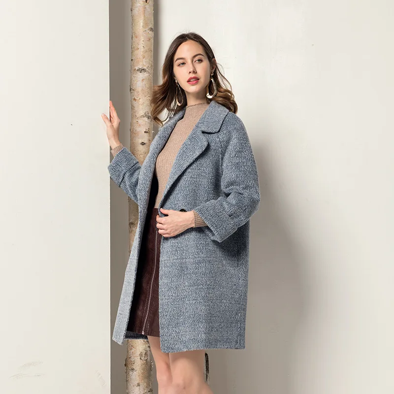 Blue Шерстяное пальто Женская двусторонняя шерстяная куртка Осенняя Корейская Роскошная элегантная женская куртка и куртки ручной работы F2021 KJ3170 - Цвет: Blue