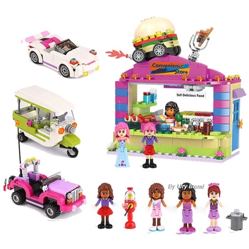 

Friends Series Campus Coffee Convenience Shop House Figures Cars DIY Educational Building Blocks Toys for Girls Birthday Gifts