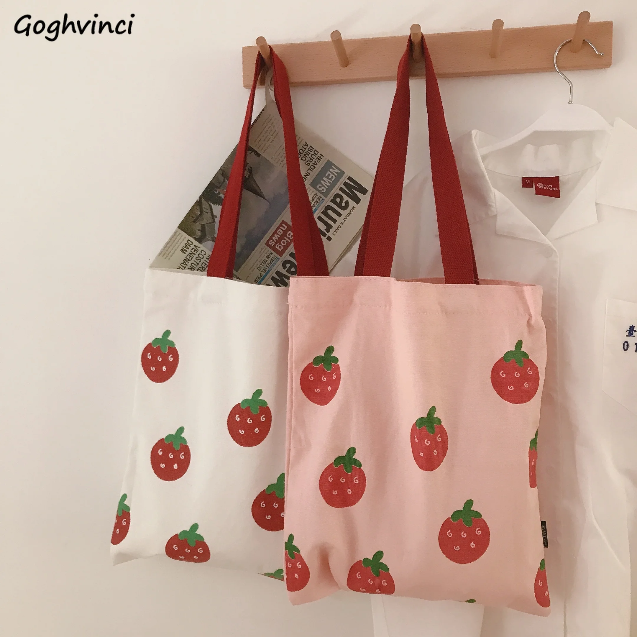 

Shopping Bags Women Strawberry Printed Kawaii Cute Ins Canvas Large Capacity Womens Handbag Student Tote Ulzzang New