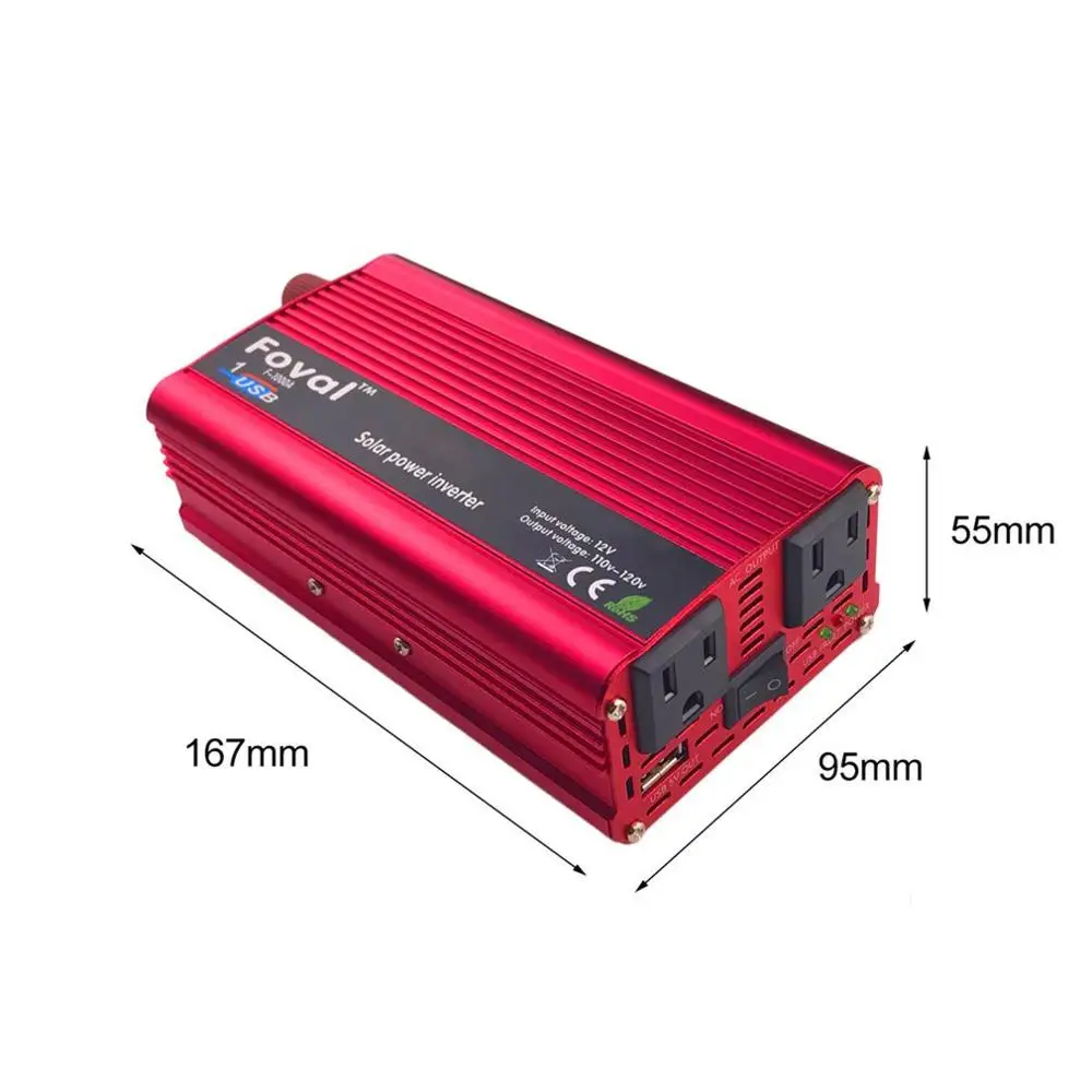 1000 Вт DC12V к AC110V автомобильный инвертор, алюминиевый сплав, двойной USB зарядное устройство, преобразователь, трансформатор, конвертер высокого преобразования