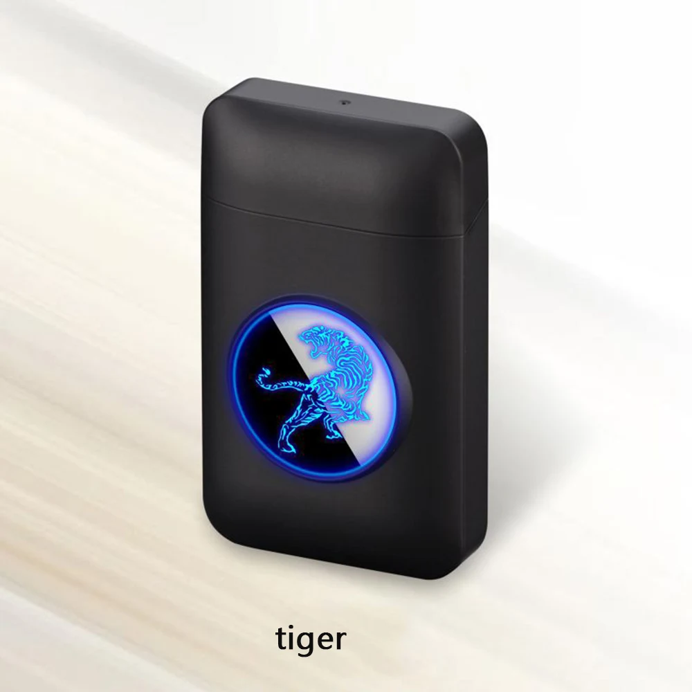 Коробка для хранения сигарет и Зажигалка USB перезаряжаемая креативная коробка для хранения сигарет с ветрозащитной электронной зажигалкой - Цвет: Tiger 4