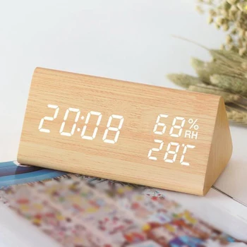 

Humidity Clock Display Bedroom Desk Electronic Multi functional Wooden