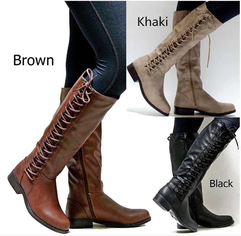 Лидер продаж; женские высокие сапоги с круглым носком на молнии; ковбойские сапоги на шнуровке; высокие сапоги на Плоском Каблуке; Размеры 35-43; BT19