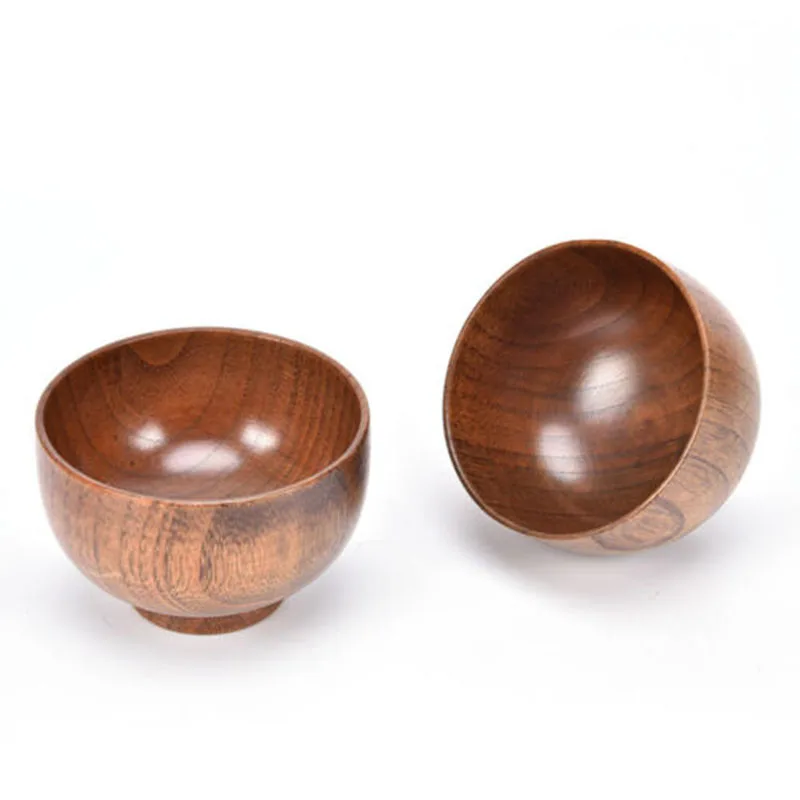 Natural Durable Wooden Bowl Soup/Salad/Fruit Rice Bowls Natural Wood Tableware