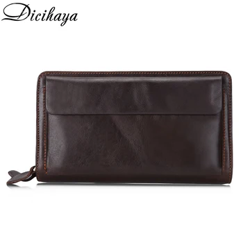 

Business Genuine Leather Clutch Wallet Men Long Leather Phone Bag Purse Male Large Size Handy Coin Wallet Card Holder Money Bag
