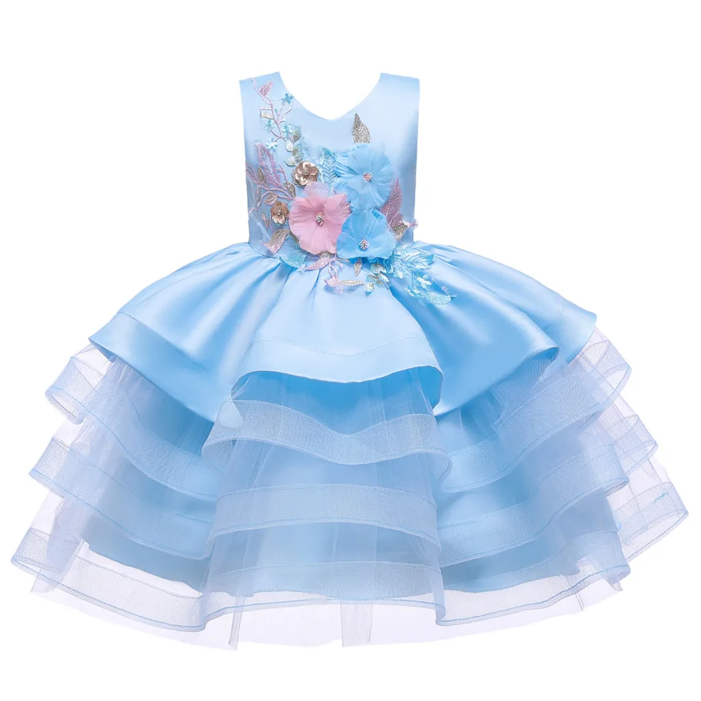 Toddler Baby Kids Girls Dress Patchwork Flowers Tulle Dresses For Girl Princess Children Wedding Birthday Party Ball Gown