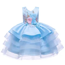 Toddler Baby Kids Girls Dress Patchwork Flowers Tulle Dresses For Girl Princess Children Wedding Birthday Party Ball Gown