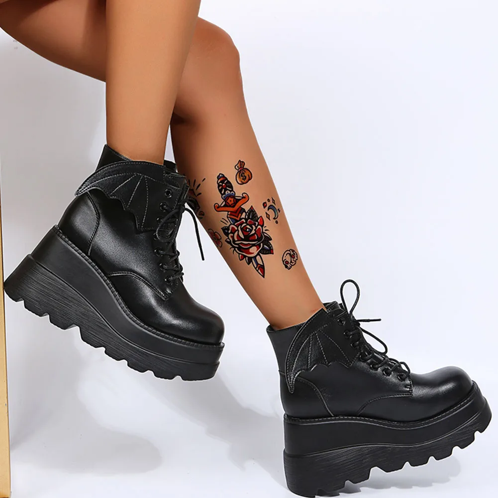 BONJOMARISA New Arrivals Brand Goth Punk Platform High Wedges Zipper Women Boots Cosplay Casual Top Quality Design Ankle Boots