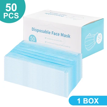 

50PCS 3 Layers Disposable Mask Face Mouth Mask Filter Non Woven face Mask Fast Shipping In Stock Blue Adult Earloop Masks
