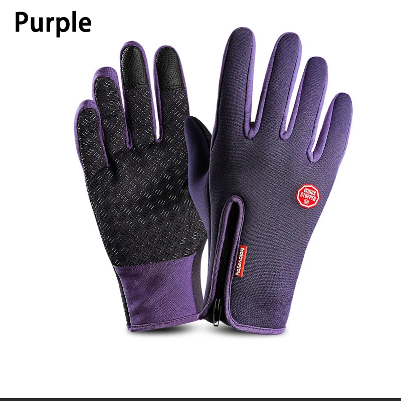 Мужские/женские зимние теплые велосипедные перчатки с сенсорным экраном на весь палец, перчатки для велоспорта, лыжного спорта, кемпинга, пешего туризма, мотоцикла, спортивные перчатки - Цвет: Purple