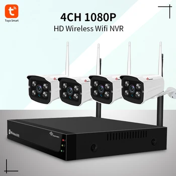 

SANAN 1080P Outdoor Home Security Camera System 4CH CCTV Video Surveillance Wireless NVR Kit Tuya Wifi security Camera Set