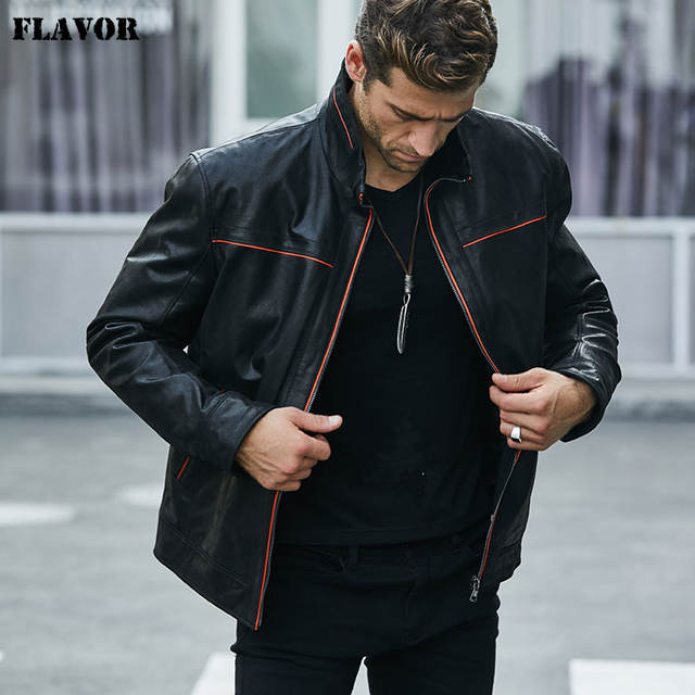 New Men’s Real Leather Jacket Pigskin Jacket Casual Leather Coat Standing Collar