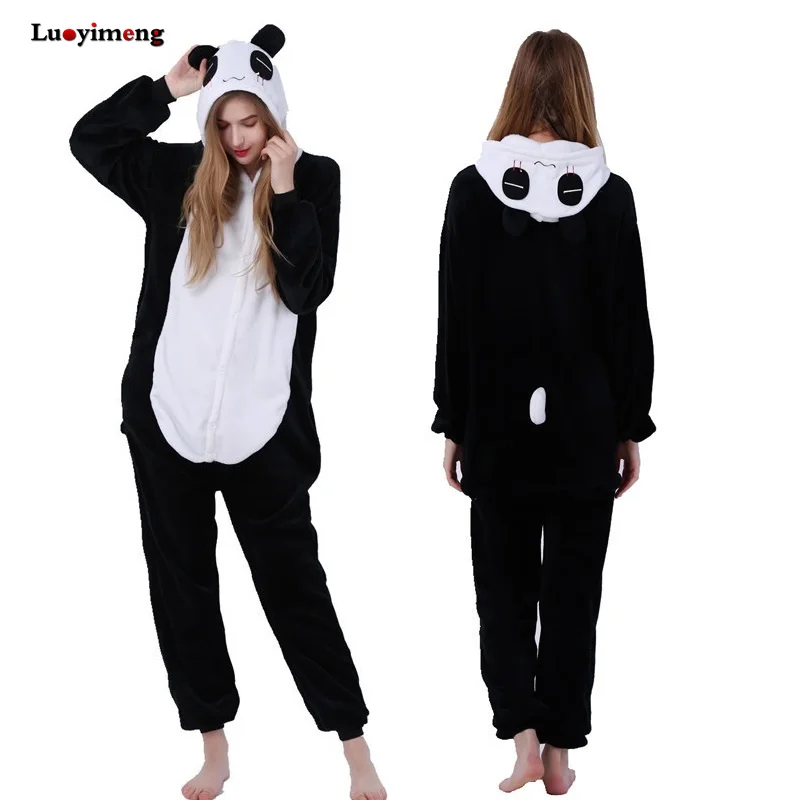 tear panda Animal Kigurumi Unicorn Pajamas Set Winter Warm Pyjamas Women Adult Unisex Stitch Panda Pijimas Hooded Women Sleepwear Nightwear - Цвет: tear panda