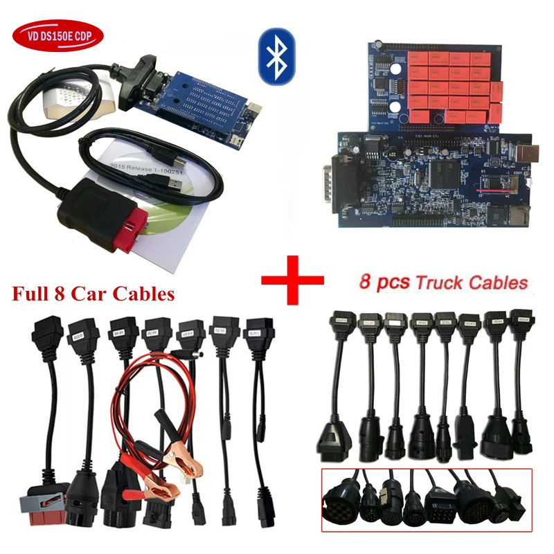 

new v9.0 board ds150e cdp with bluetooth 2016.R0 OBD2 Scanner tool for delphi +full 16 car/truck cables for autocom