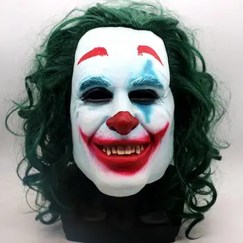 

Joker Mask Movie Batman The Dark Knight Cosplay Horror Scary Clown Mask with Green Hair Wig Halloween Latex Mask Party Costume
