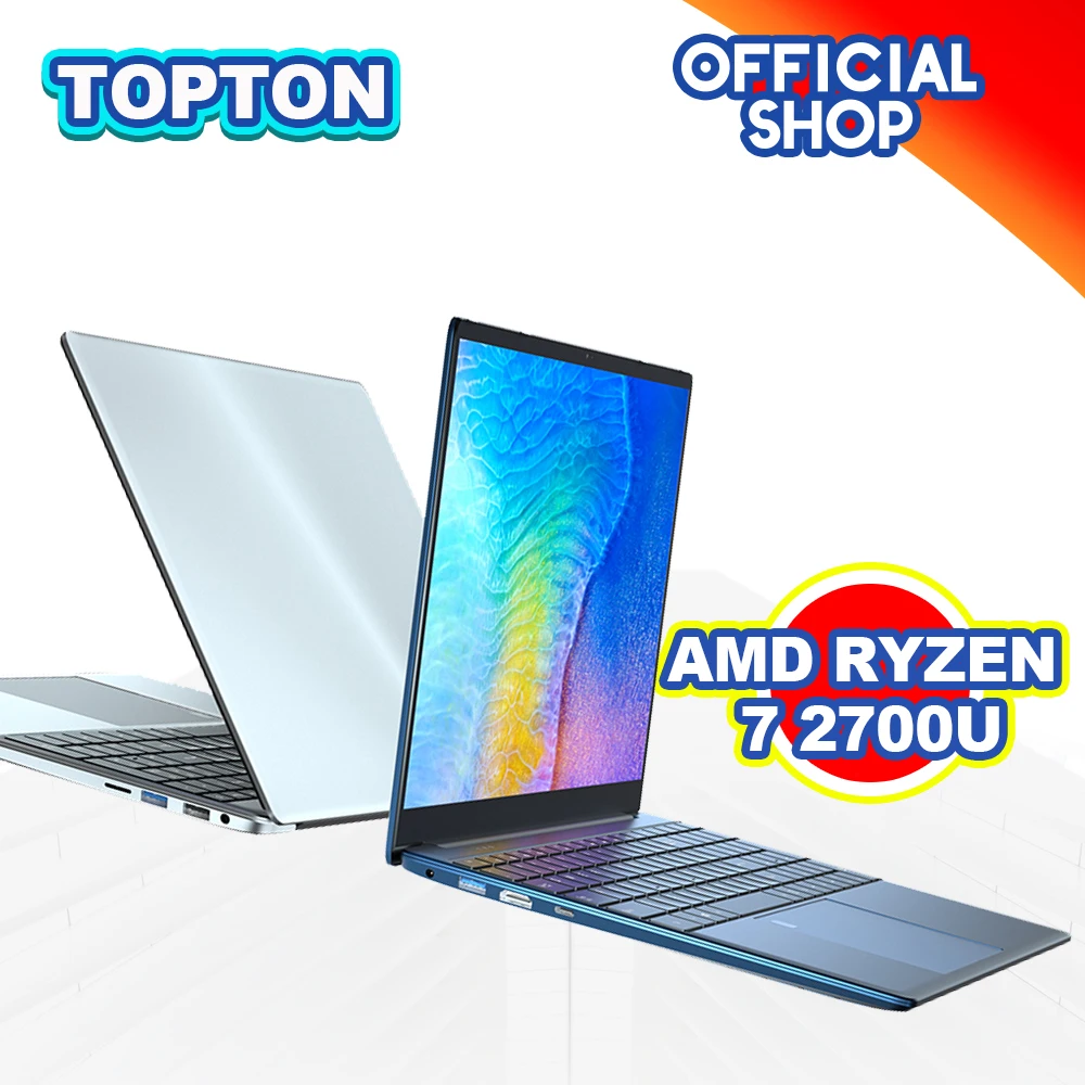 Topton-ordenador portátil de 15,6 pulgadas, Notebook AMD Ryzen 7 2700U, 4 núcleos, 8 hilos, Vega 10, juegos gráficos, desbloqueo por huella dactilar, Teclado retroiluminado