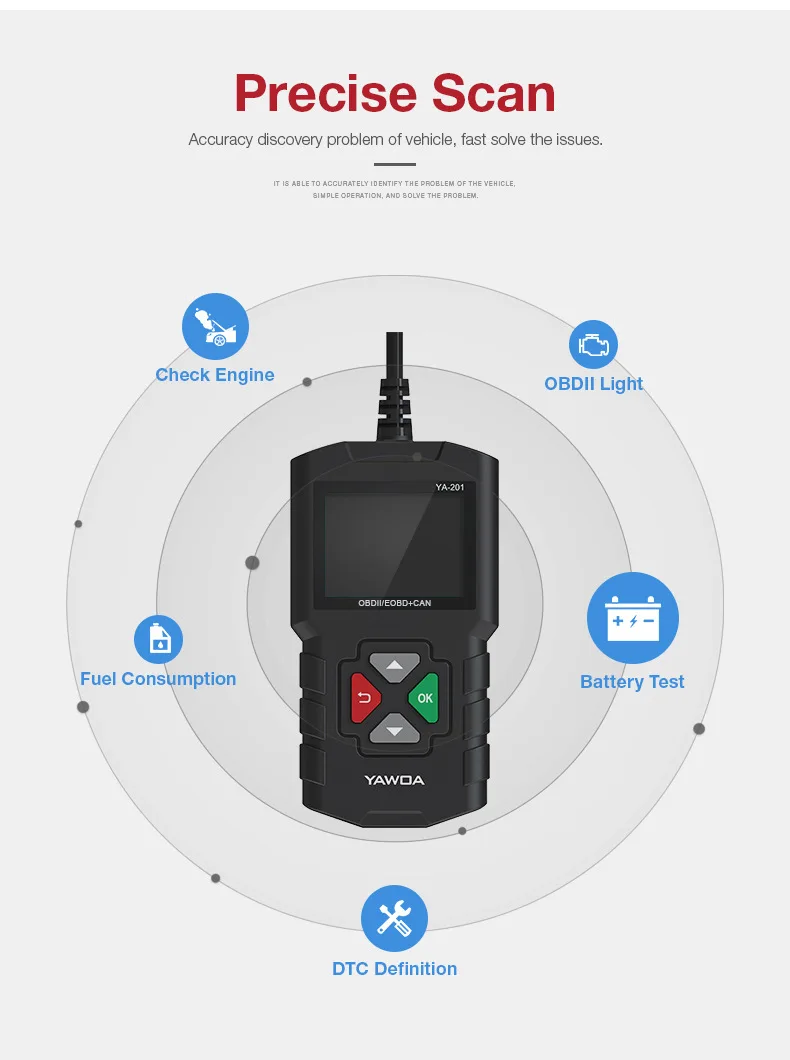 YA201 Расширенный OBD2 сканер автомобильный двигатель считыватель кодов неисправностей может диагностический ScanTool обновление через USB Время жизни PK NT201 AL319