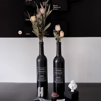 

Black Glass Long Neck Storage Bottle Scandinavia Everlasting Flower Vase Storage Bottle Home Organizer Decor S