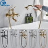 POIQIHY Golden Black Bathtub Shower Faucets Bathroom Wall Bath Shower Set Brass Mixer Tap Swivel Tub Spout Bath Shower Mixers 1