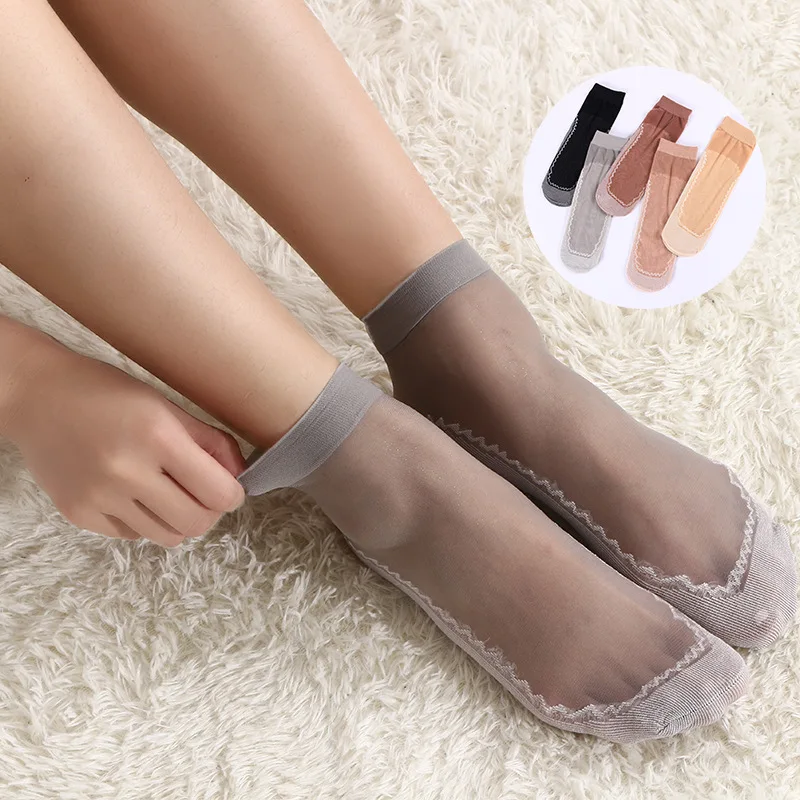 10 пар/лот, женские нескользящие носки с кружевными оборками, удобные прозрачные носки до щиколотки, Сетчатые эластичные носки SK001