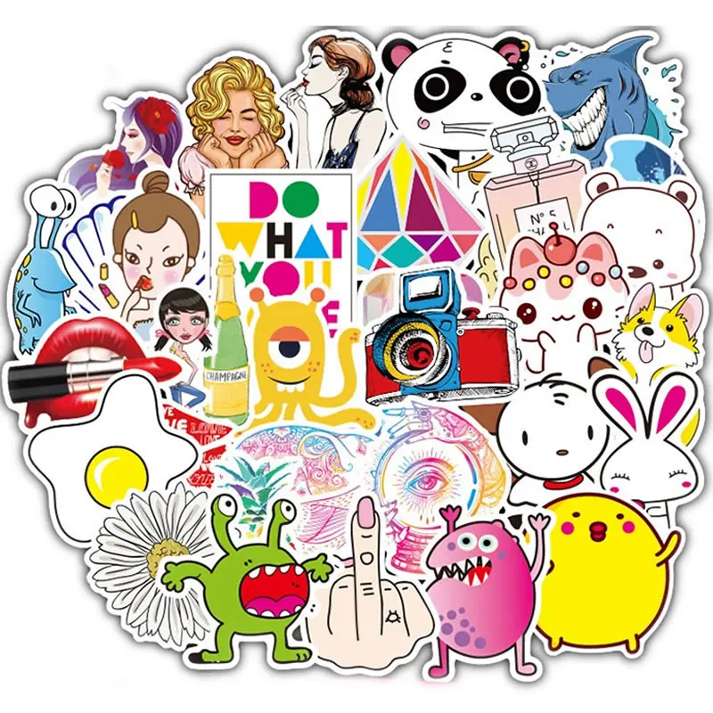 50 шт./упак. мультфильм Животные лазерный анимационные Наклейки Скейтборд гитара